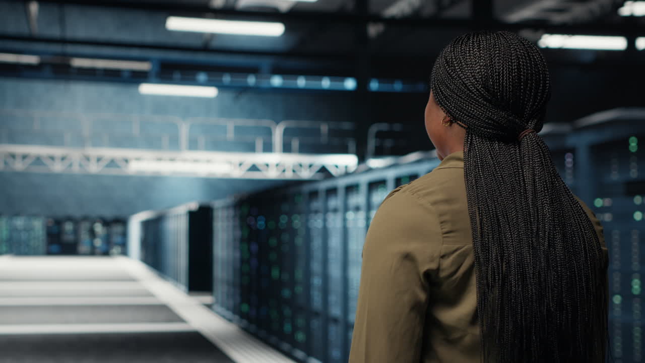 High tech data center technician uses tablet to develop disaster recovery plans