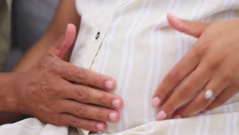 Couple,-pregnant-stomach-and-hands-on-belly-to