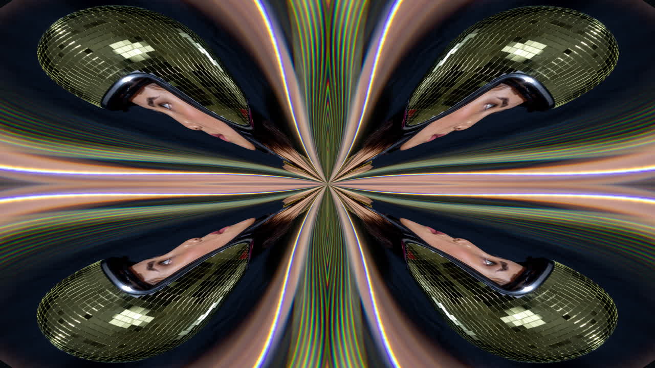 mujer posa con orejas de conejo de bola de espejo