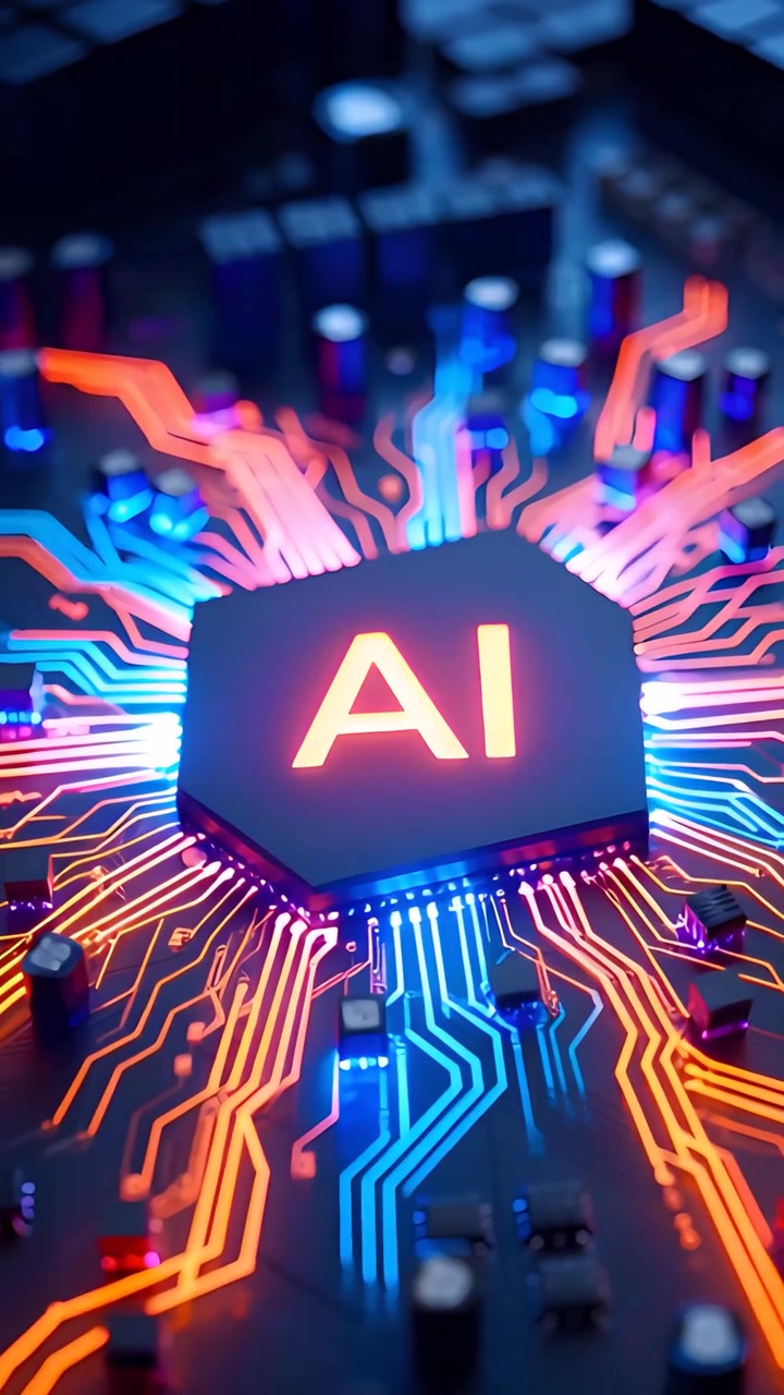 Sfondo Tecnologico Futuristico con Scheda Madre e Chip AI 4K