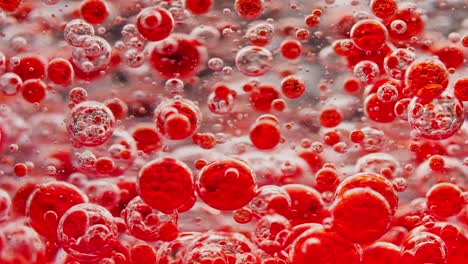 macro shot of big red bubbles floating in water