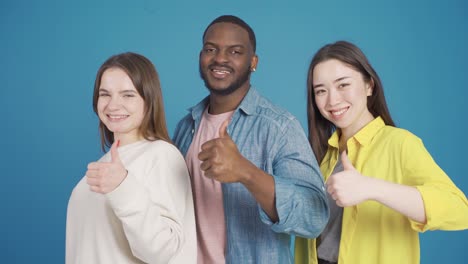 close-up portrait of group of friends of different races. smile and approve.