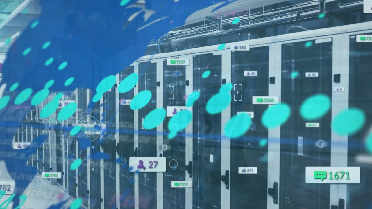 컴퓨터 서버를 통해 디지털 데이터 처리의 애니메이션