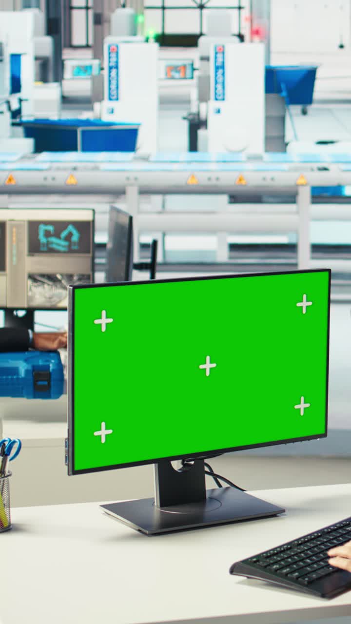 Vertical Video Photovoltaics Factory Engineer Using Green Screen Pc To Adjust System Parameters