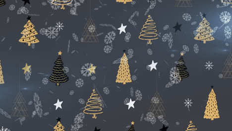 Animation-of-snow-falling-over-christmas-trees