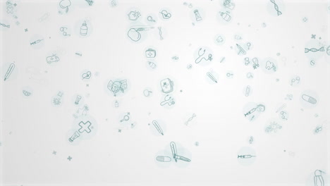 pattern with fly medical icons in flat style. medical green icons on white background. loop animation.