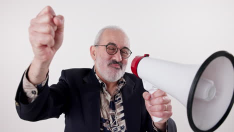 man making an announcement with a megaphone