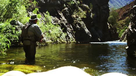 Fisherman-fly-fishing-in-river