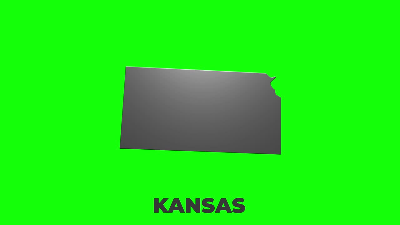 미국 캔자스 주 - 지도에서 애니메이션 3d 실버 위치 마커 - 비디오에서 화면 투명 모드와 함께 사용하기 쉽습니다.