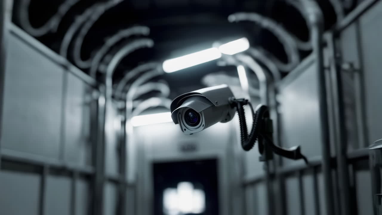Security camera in a hallway