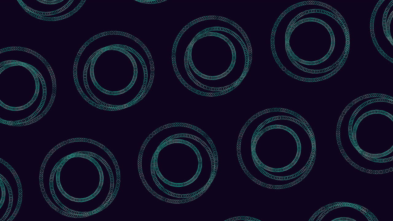 Abstract circular pattern featuring circles on a black background, showcasing a captivating arrangement with blue outlines and intricate details, creating a floating illusion