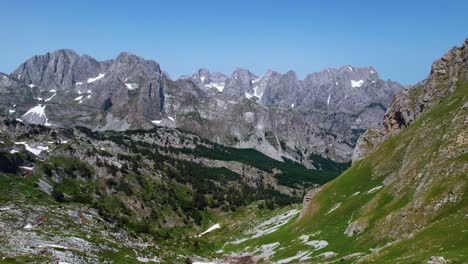 Drone-flight-in-the-Albanian-Alps-with-a-view-towards-Montenegro