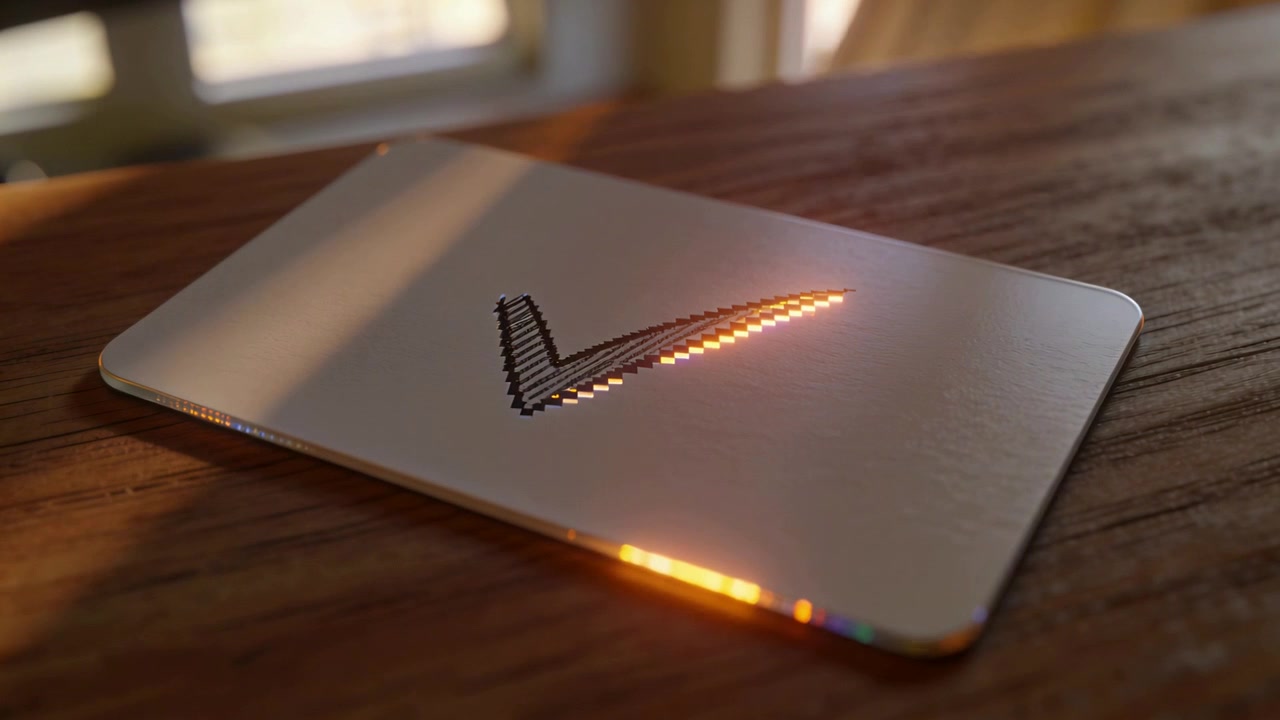 Glowing metal plate showing recessed pixel check glowing on wood table by window, sunlight entering