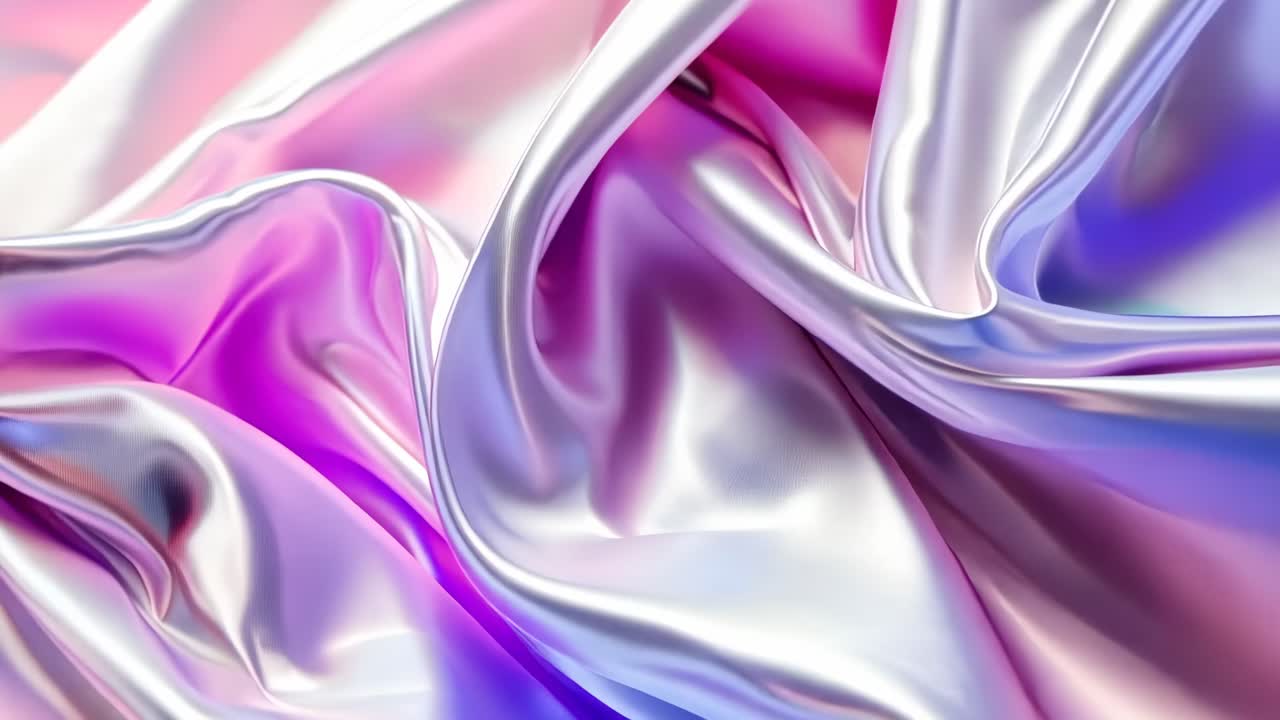 En næroptagelse af flydende, iriserende stof i pastel pink og lilla nuancer, der viser et glat udtryk