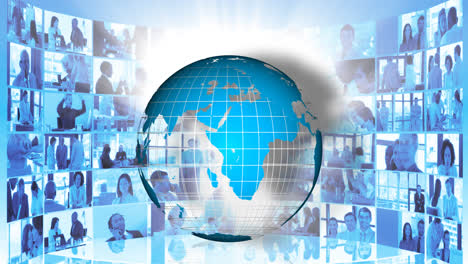 animation of the earth turning and business meetings. concept of worldwide business