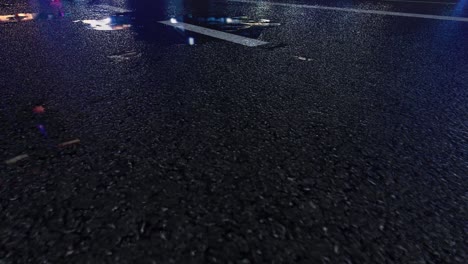 3d heavy rain hitting road at night - 4k realistic rain particle (loopable) - rainy day on a colorful street with traffic - wet road at night - low angle shot of in the rain - rainfall and reflection on road - loopable moving image - china