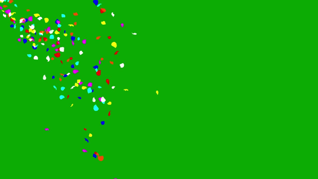 caída de coloridas partículas de confeti gráficos de movimiento con fondo de pantalla verde