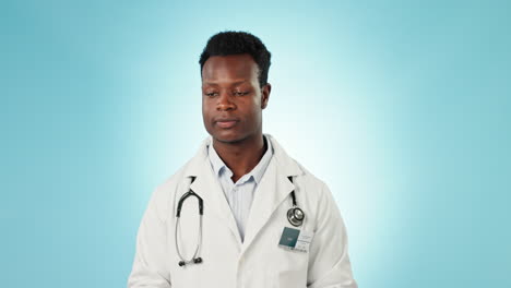 Pointing,-black-man-and-face-of-doctor-with-apple