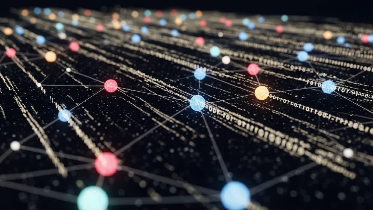 A vivid representation of interconnected data points forming a complex network, highlighting the significance of digital connections and information flow in modern technology