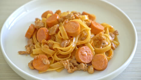 Pasta-De-Espaguetis-Con-Salchicha-Y-Cerdo-Picado