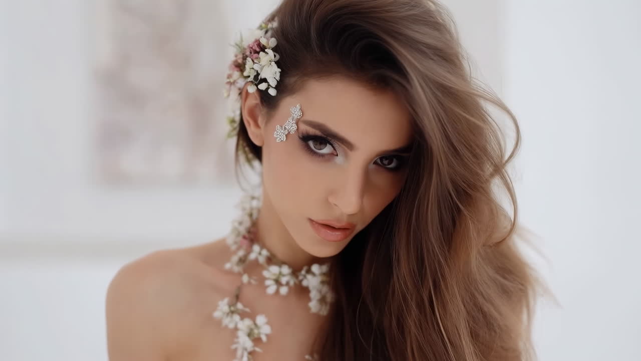 Bella donna con decorazioni floreali
