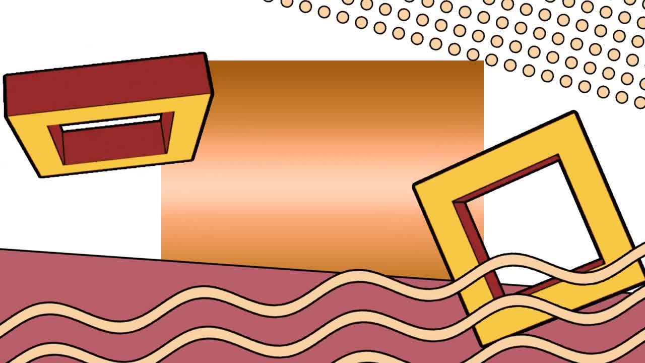 ⁇ 색 배경 위에 다채로운 움직이는 기하학적 그래픽의 애니메이션