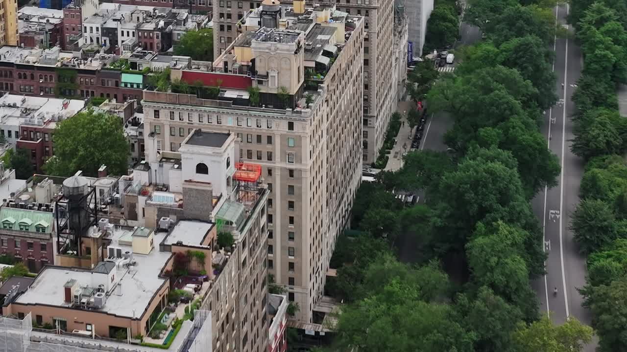 Drone view of urban greenery and architecture in New York City