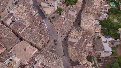 top down of fornalutx a scenic mountain village in mallorca, aerial