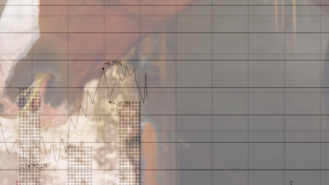 Financial graph animation over person working with soil and plants