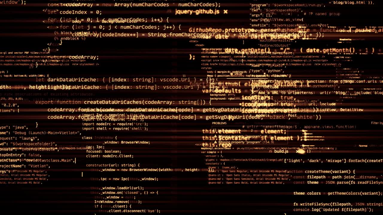 The abstract code moves in the virtual space. looped