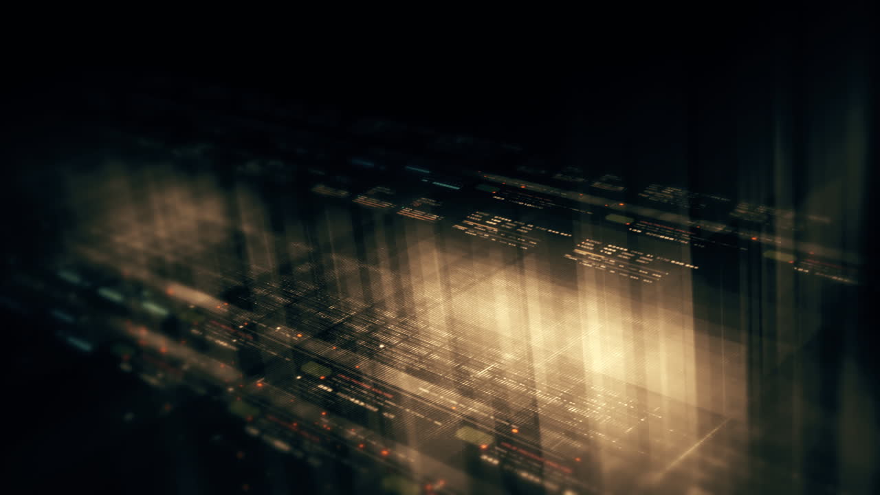 Futuristic data matrix simulation featuring metaverse-inspired elements, an information network, and hi-tech digital data telemetry with encrypted numbers. A dynamic background for computer display