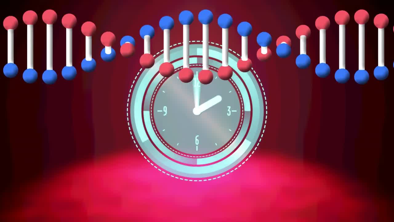 Animation of dna strand spinning over clock