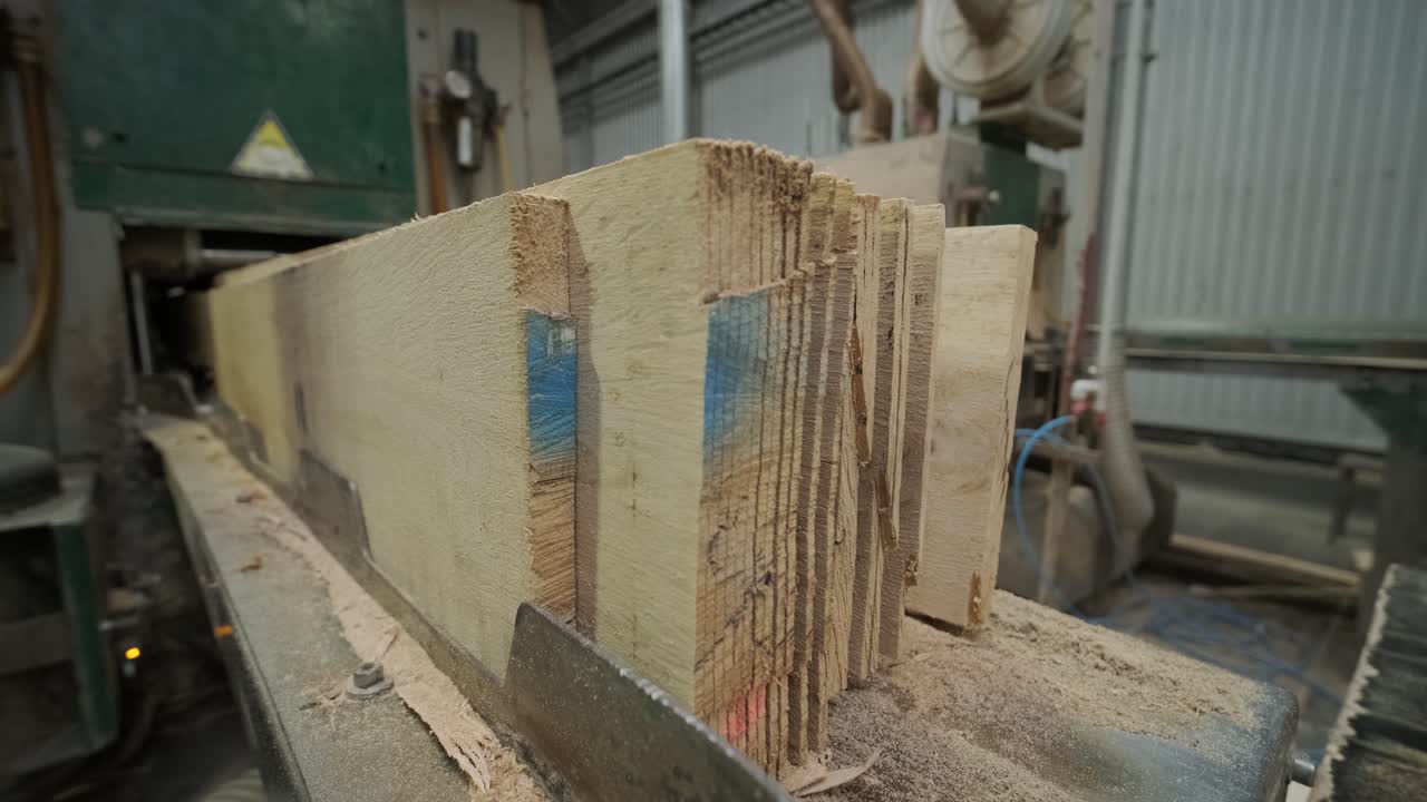 Macchina da segheria industriale che taglia tavole di legno