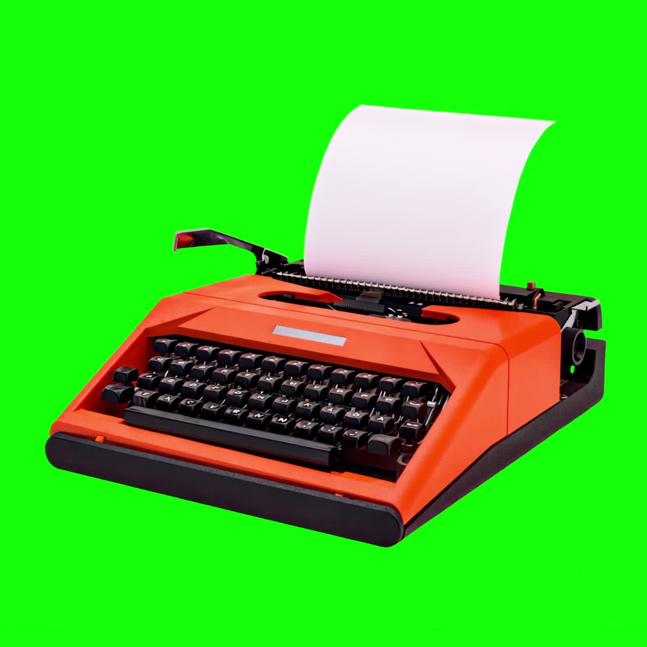 Vintage orange typewriter animation, transparent 4K video, green screen