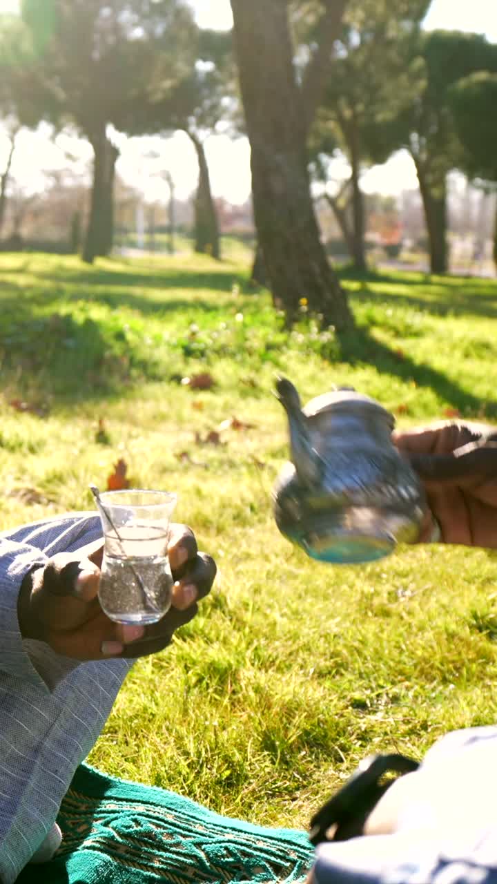 People enjoying tea outdoors in a park