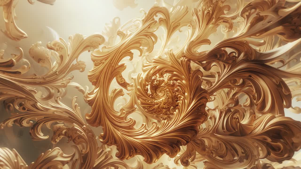 Glowing source sparking fractal spiral rotating and unfurling filigree tendrils in digital realm