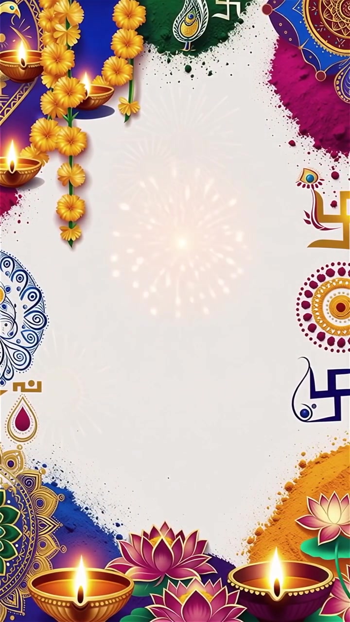Sfondo Diwali con Diyas luminosi, Rangoli e fiori di loto