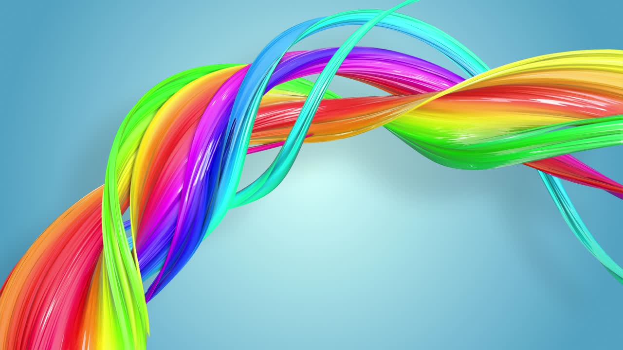 무지개 색의 환상적인 아름다운 리본, 휘어지고 구부러진, 다채로운 크리에이티브 배경, 부드러운 부드러운 애니메이션, 4k 선과 컬러 그라디언트.