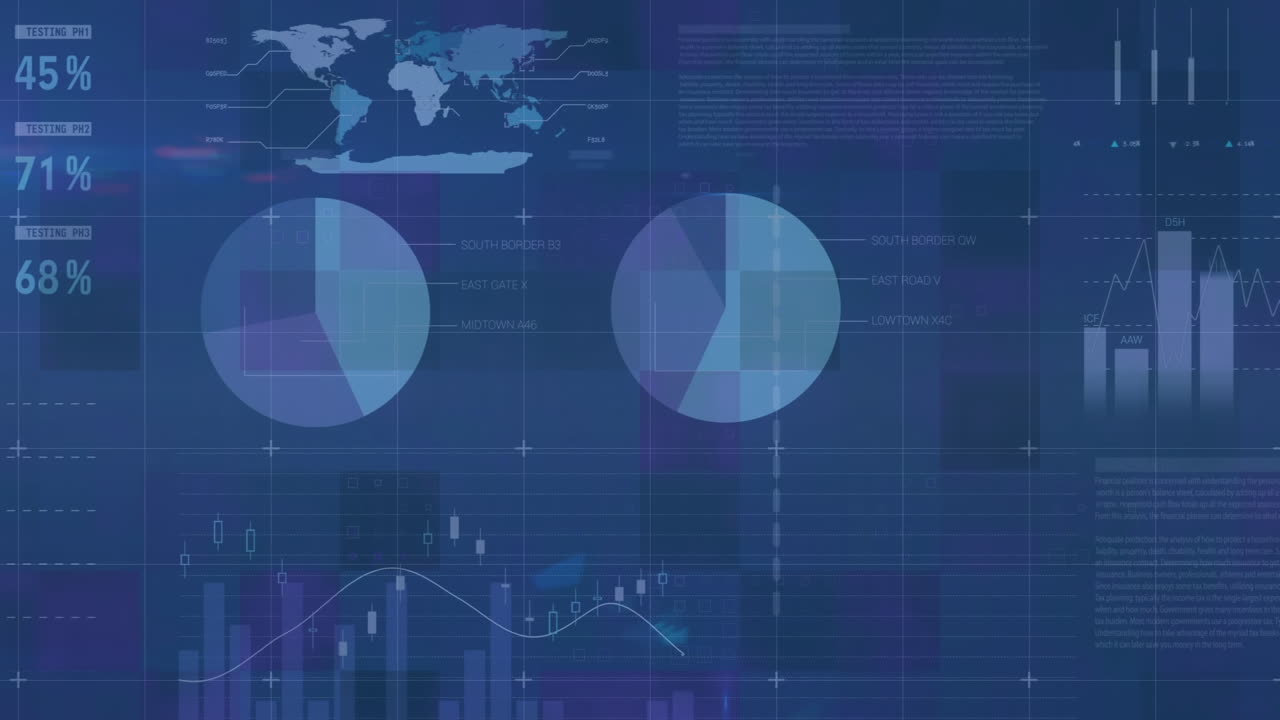 Animation of statistics and data processing on screen