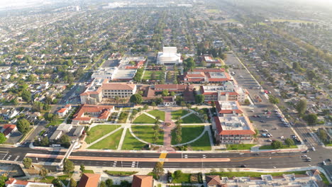 aerial view of a university campus and surrounding neighborhood