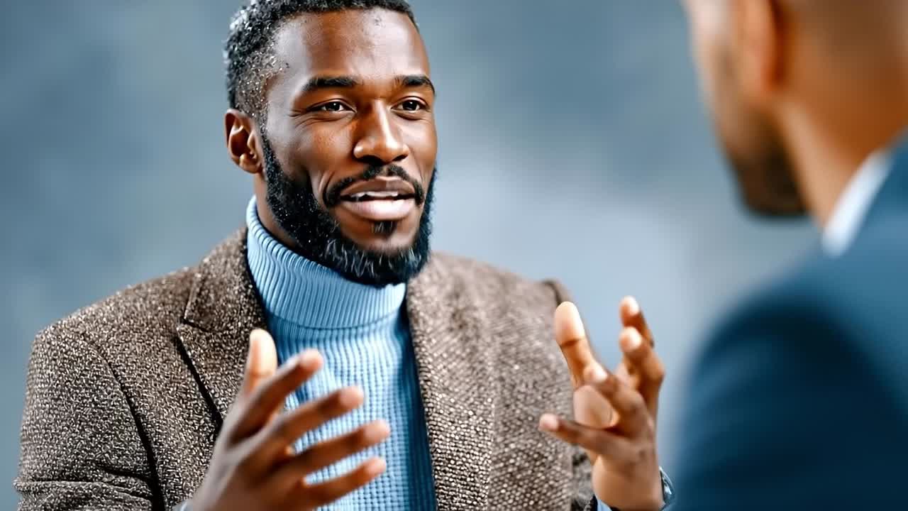 A man in a suit talking to another man