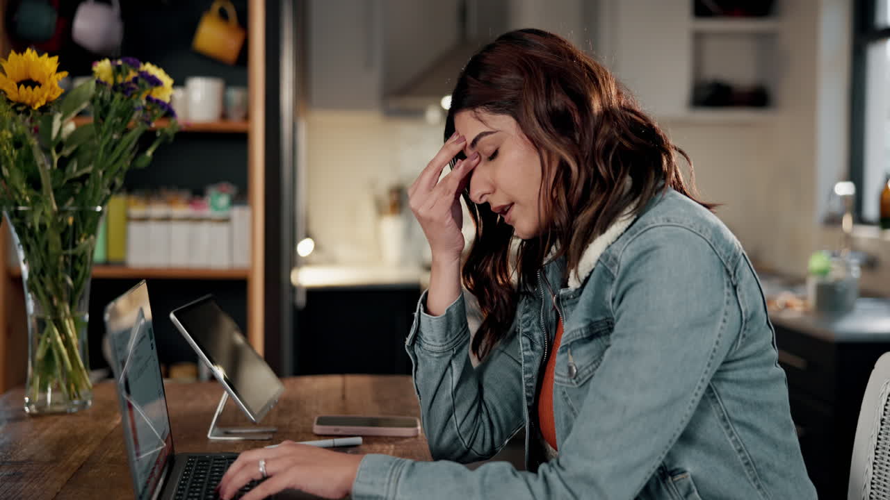 mujer que experimenta estrés mientras trabaja desde casa
