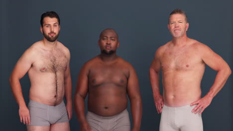 men, body positive and face with diversity