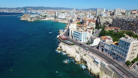 Aerial-of-France,-Cote-d'azur,-Menton,-old-city-houses-and-sea-in-French-riviera