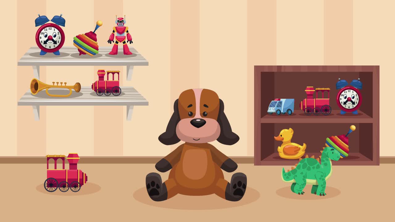 kids toys in playroom scene animation