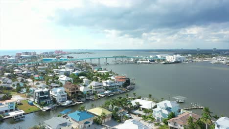 fort myers resort town in usa from above with holiday houses, pan left filmed by drone