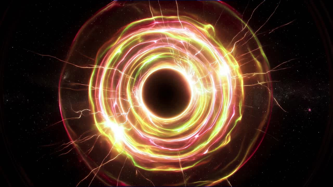 Cinematic 4k red color circular shockwave energy blast with glowing particles and explosive motion on black background