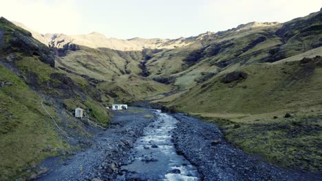 icelandic thermal bath seljavallalaug, aerial establisher mountain panorama