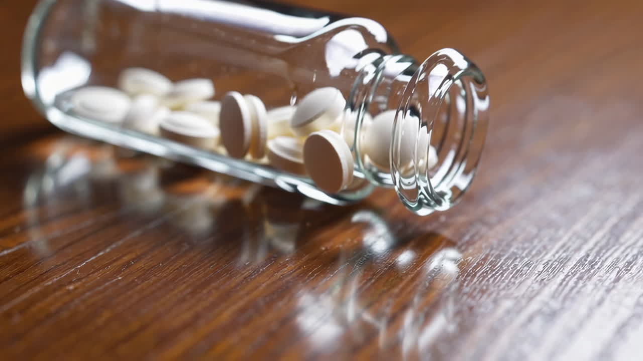 White Pills in a Glass Bottle