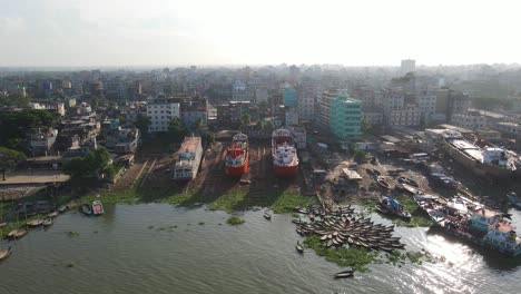 Aerial-over-wrecked-shipyard-choking-banks-of-river-canals-and-causing-environmental-degradation